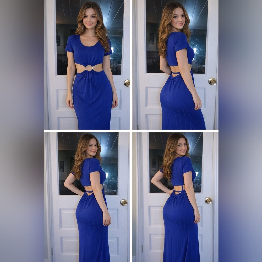 Love J Royal Blue Short Sleeve Cut Out Club Dress